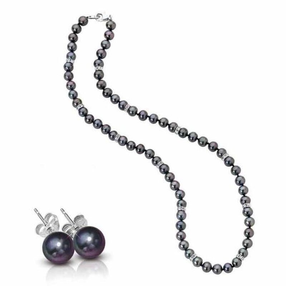 Danbury Mint Black Pearl Necklace and Matching Earrings Set Timeless Elegance